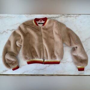 Olivaceous faux fur bomber jacket